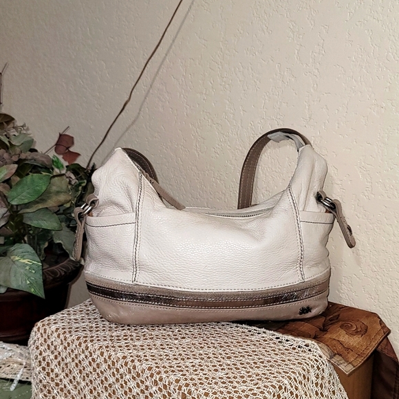 The Sak BOHO Small Purse Shoulder Hand Bag 100% LEATHER Ivory Taupe - Picture 4 of 11